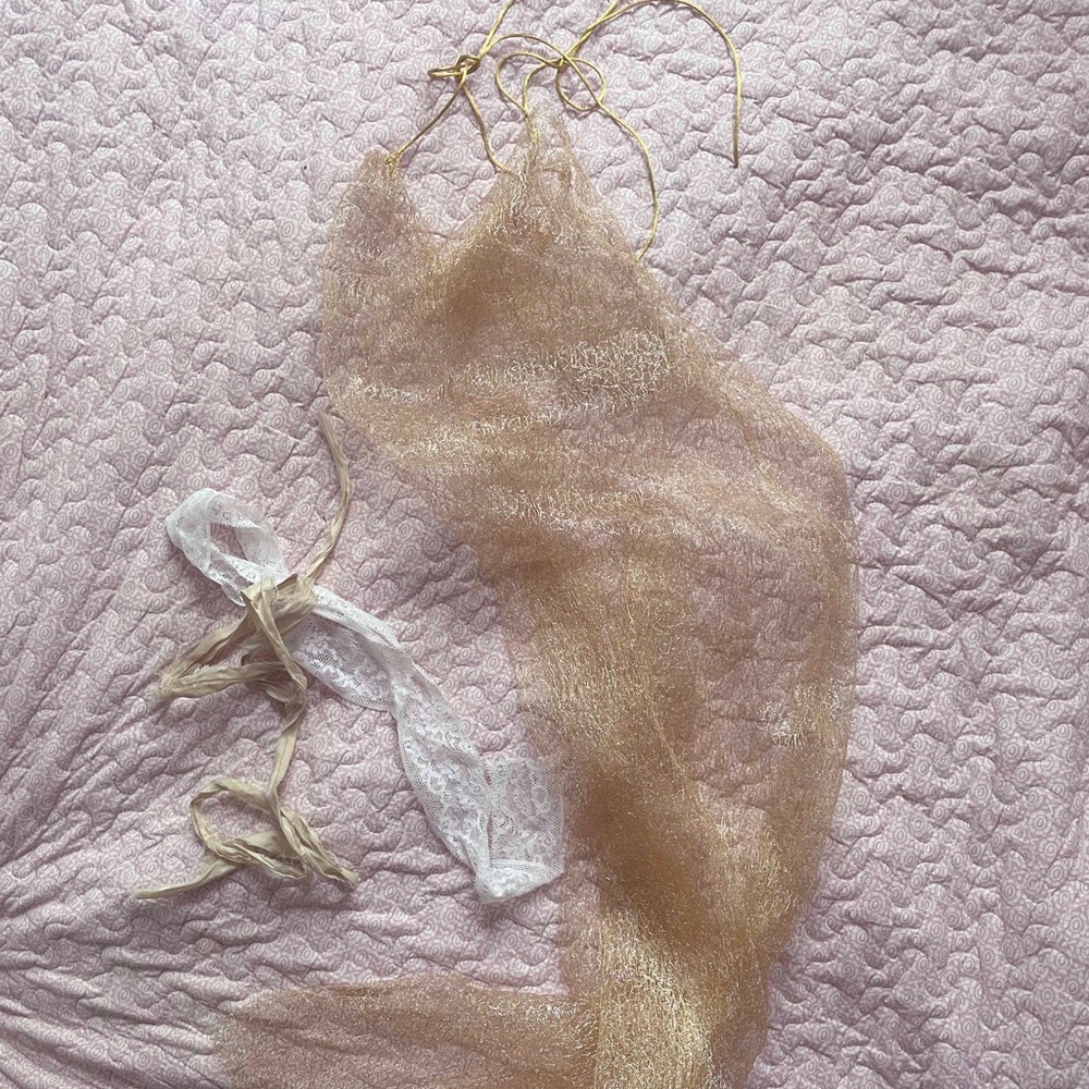 Miss Crofton gold sheer mesh slip dress in small/medium